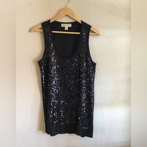 MICHAEL KORS DARK NAVY SEQUINED SLEEVELESS PULLOVER